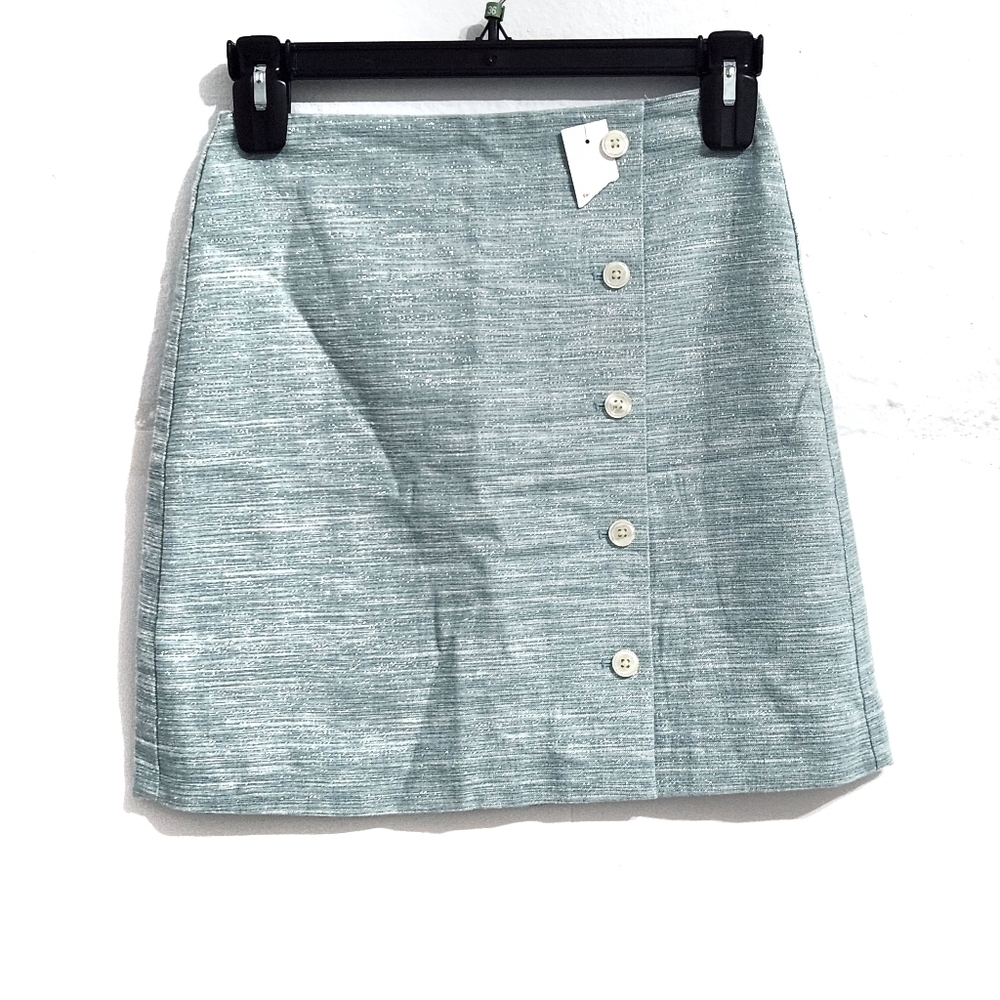 Loft Green 50% Linen Metallic Stripe Mini Skirt Size US 2